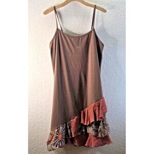 Pretty Angel Womens XL Silk Blend Patchwork Dress Brown Cottagecore Fairycore